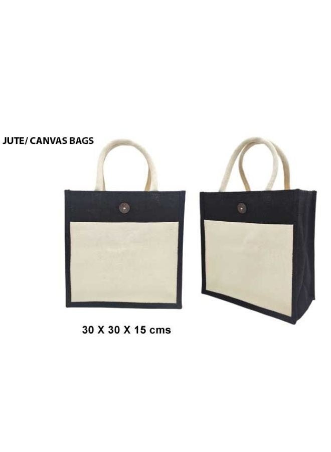 Fatio Set of 10 Cream and Black Jute Canvas Bag – Eco-Friendly, 30 x 30 x 15 cm - Image 3